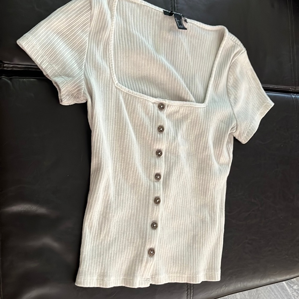 forever 21 top white button wide neck